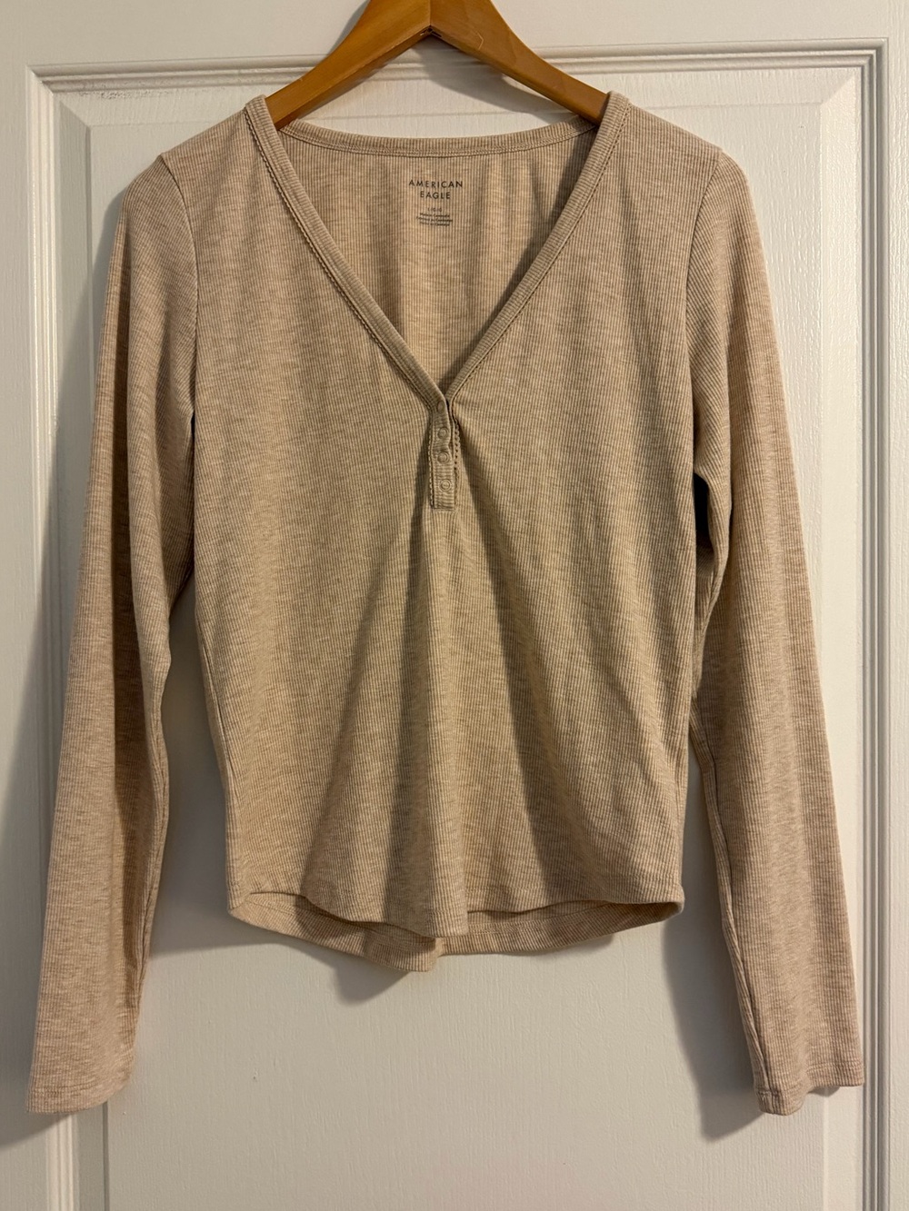 American Eagle Outfitters Sand Beige Long-Sleeve Henley Top